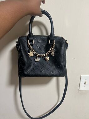 Juicy Couture Black Embossed Crossbody Satchel with Gold Charm Chain